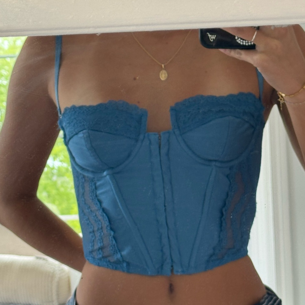 Edikted Blue Lace Trim Corset Top